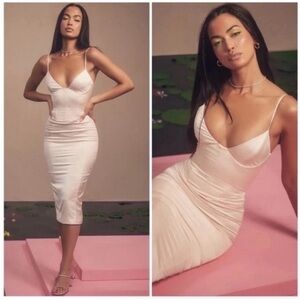 House Of CB Gisele Satin Corset Midi Dress NWT